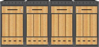 STILVORA Armario Para Cubos De Basura Doble Con Jardinera, Acero, Efecto Madera, Gris, Con Cerradura, 120-240 L