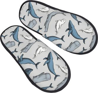 Generic Plush Slippers Whales Are Everywhere Breathable House Slippers Unisex Cotton Slipper For Holiday Home Ladies M