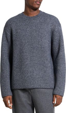 Theory Oversize Ribbed Wool & Cotton Crewneck Sweater in Grey Melange at Nordstrom, Size Xx-Large