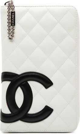 Chanel Black White Leather Long Wallet (Bi-Fold) (Pre-Owned)