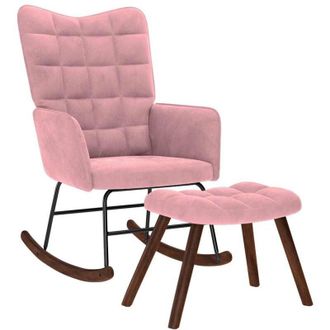 vidaXL Mecedora Con Taburete De Terciopelo Rosa Vidaxl
