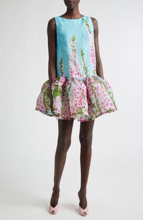 Oscar De La Renta Foxglove Sleeveless Silk Blend Fit & Flare Dress in Lilac/Sky at Nordstrom, Size 4