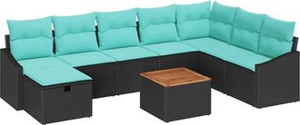vidaXL Conjunto De Sof&aacute;s De Jard&iacute;n 9 Uds. Negro Rat&aacute;n Sint&eacute;tico Vidaxl