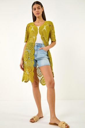 Roman Crochet Longline Knit Cardigan