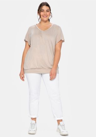 Sheego T-Shirt SHEEGO T-Shirt, Damen, Gr. 40/42, beige, 100% Viskose, unifarben, Rundhals, Shirts T-Shirt