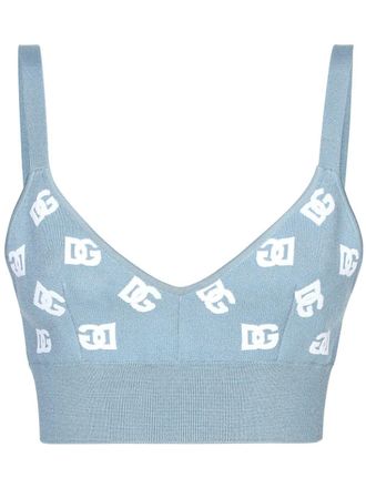 Dolce & Gabbana Top DNA crop con ricamo logo - Blu