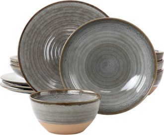 Gibson Home 12 Piece Dreamweaver Round Earthenware Dinnerware Set in Grey at Nordstrom