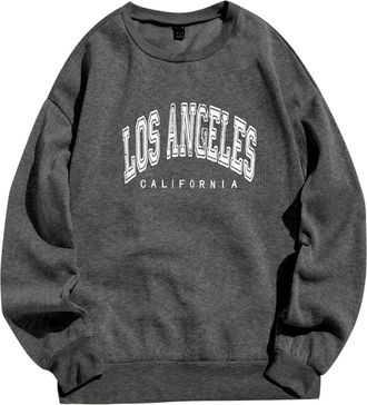Generic Casual Los Angeles Sweatshirt Printed Crewneck Cotton Long Sleeve Tops Ladies Sweatshirt Club Basic Tee Shirt Casual Jumper Tops fit Teenage Girl Dark