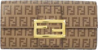 Fendi Beige Brown Coated Canvas Long Wallet (Bi-Fold) (Pre-Owned)