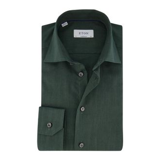 Eton Heren, Overhemden, Groen, Maat: L Katoen