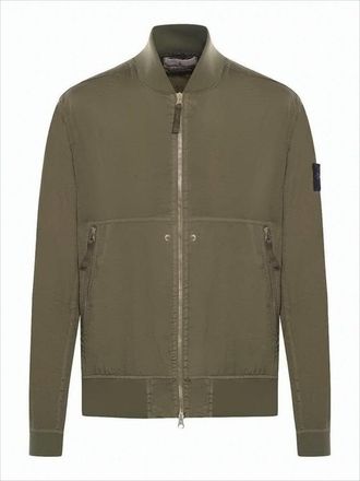 Stone Island Minimalist Brown Bomber Jacket With Ribbed Cuffs