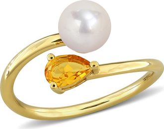 Delmar Cultured Pearl & Semiprecious Stone Crossover Ring in Yellow Citrine at Nordstrom Rack, Size 9