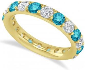 Allurez Blue & White Diamond Eternity Wedding Band 14k Yellow Gold (2.50ct)
