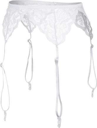 Generic Womens Lace Garter Belt for Thigh Highs Mesh Suspender Belts Sexy Garter Belt for Stockings Lingerie with 4 Strap Slip White