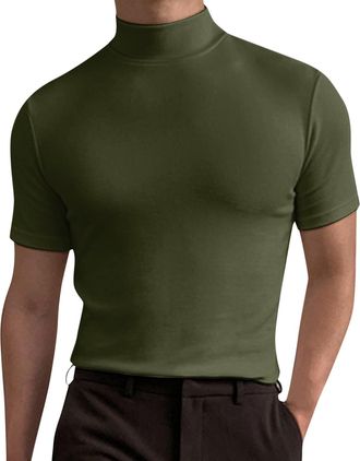 Generic Turtle Neck Tops for Men UK Blue Soft Long Sleeve Ski Golf Crewneck Thermal T Shirt Ribben Cable Knit Roll Neck Jumper Cotton Muscle Slim Fitted Sweat
