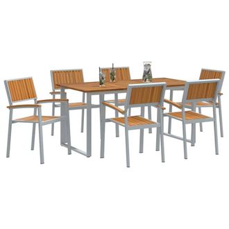 Berkfield Home Modern Garden Dining Set Set of 7 Grey, Brown Powder-Coated Steel in Grey