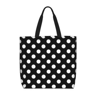 Generic Women Handbag Polka Dot White Ladies Shopping Shoulder Bag Folding Girls Beach Travel Bags, For Work, Graduation, Daily, School, Wedding
