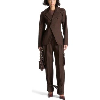Mani&egrave;re De Voir Danielle Tailored Pleated Cargo Trousers in Brown at Nordstrom, Size 10