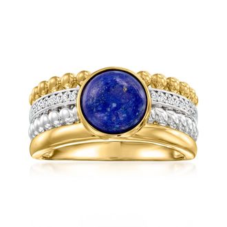 Ross-Simons Lapis and White Topaz Multi-Row Ring in Sterling Silver and 18kt Gold Over Sterling
