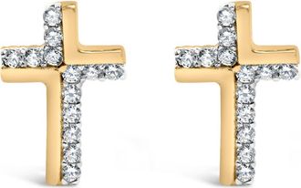 House of Brilliance 14K Yellow Gold Plated.925 Sterling Silver 1/10 Cttw Diamond Cross Stud Earring in Yellow Gold Over Silver at Nordstrom