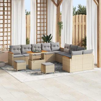 vidaXL Conjunto De Sof&aacute; De Jard&iacute;n Con Coj&iacute;n 13 Pcs Beige Polirat&aacute;n Vidaxl