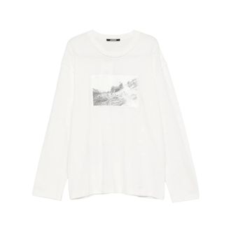 Jacquemus Long Sleeve Tops, male, White, Size: XL Patch Detail Round Neck Long Sleeve T-Shirt