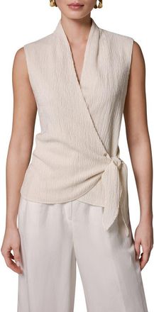 DKNY Crinkle Sleeveless Faux Wrap Top in Cream at Nordstrom, Size X-Large