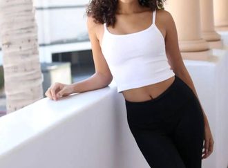 Pj Harlow Ribbed Crop Tank With Straps In White