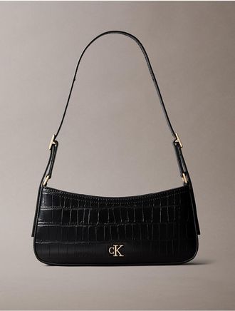 Calvin Klein Womens Croc Minimal Monogram Small Shoulder Bag - Black