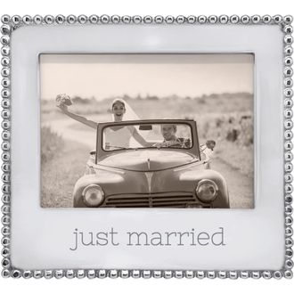 Mariposa Beaded Just Married 5 x 7-Inch Picture Frame in Silver at Nordstrom