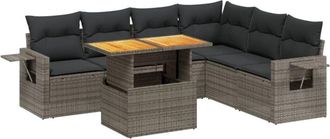 vidaXL Vidaxl - Set De Sof&aacute;s De Jard&iacute;n 7 Piezas Con Cojines Rat&aacute;n Pe Gris