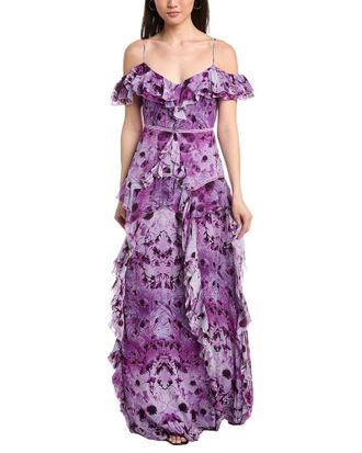 Marchesa Off-The-Shoulder Ruffled Neckline Gown