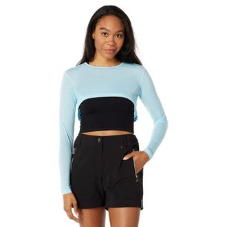 Jamie Sadock Sunsense Top Womens Blue Stretch Cropped Long Sleeve JDM2325