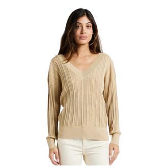 Liu Jo V-hals Lurex Truien - Dames - V-hals truien - Beige - M - Truien & Vesten
