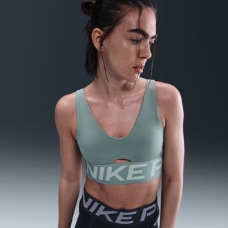 Nike Womens Nike Pro Indy Plunge Medium-Support Padded Sports Bra in Green | HF7324-017
