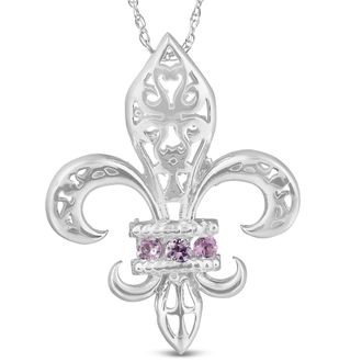Pompeii3 Pink Sapphire Vintage Fleur De Lis Pendant 10KT White Gold 1