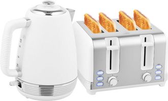 HOMCOM 1.7L 3000W Quick Boil Kettle and 4 Slice Toaster Set Crumb Tray White - Homcom