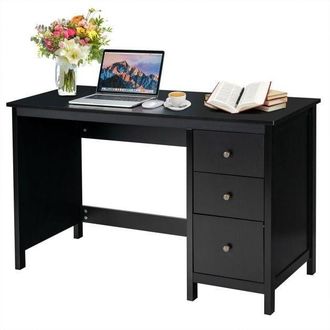 Costway Costway Wooden Computer Desk Modern Writing Desk Workstation with 3 Drawers in Black