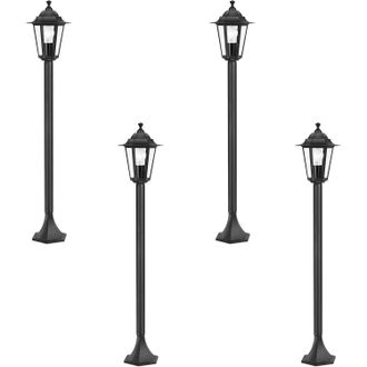 Loops 4 PACK IP44 Outdoor Bollard Light Black Cast Aluminium 60W E27 Tall Lamp Post