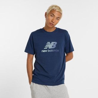 New Balance Mens Sport Essentials Gradient Logo T-Shirt in Blue Cotton, size Medium