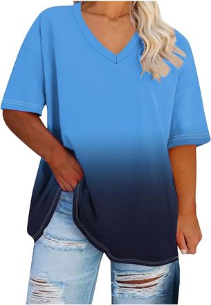 Generic Oversized T Shirts for Womens Summer Tops Dressy Casual Blouses Plus Size T-Shirt V Neck Short Sleeve Loose Fit Basic Tees Baggy Pullover Workout Shir