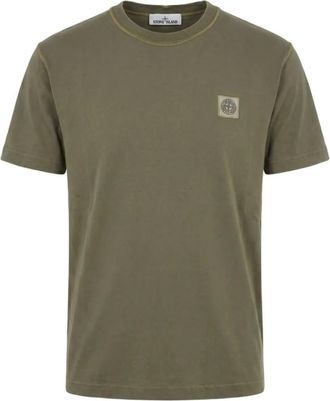 Stone Island Tops, Heren, Groen, M, Katoen, Slim-fit Fissato T-shirt