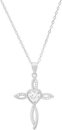 Queen Jewels Cubic Zirconia Heart Swirl Cross Pendant Necklace in Silver at Nordstrom Rack
