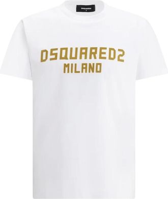 Dsquared2 T-Shirts, male, White, XL, Milano Flocked Logo T-Shirt