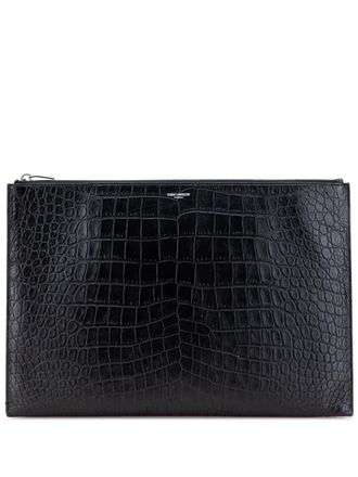 Saint Laurent 2016 leren clutch met krokodillen-reliëf - Zwart