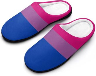 Generic Bisexual Flag Mens Slippers Memory Foam Winter Warm Sandals Slip On House Shoes Size 7-14