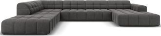 BLOOMINGLOFT 7-Sitzer Design Panorama Sofa Chicago mit langer Seite links, Samtbezug