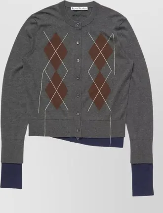Acne Studios silk wool cashmere argyle-intarsia crewneck cardigan