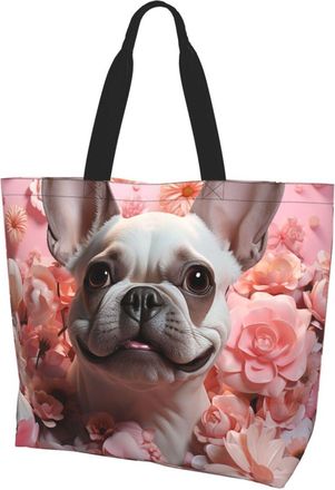 Generic Flower Dog Women Handbag Waterproof Handbag Lightweight Tote Bags For Casual Picnic Ladies