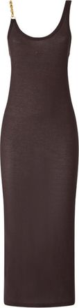 Pinko Brown Round Neck Slim Fit Midi Dress